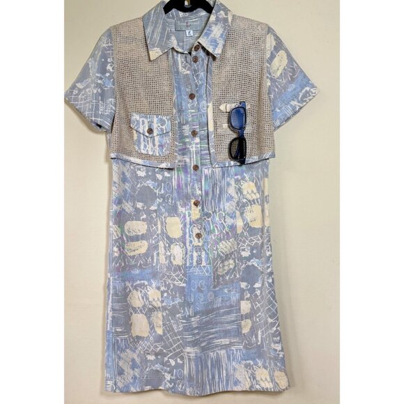 VTG Womens Louis Féraud Silk Blend Safari Shirt Dress JP Sz 11 S Tropical Resort - Picture 1 of 16